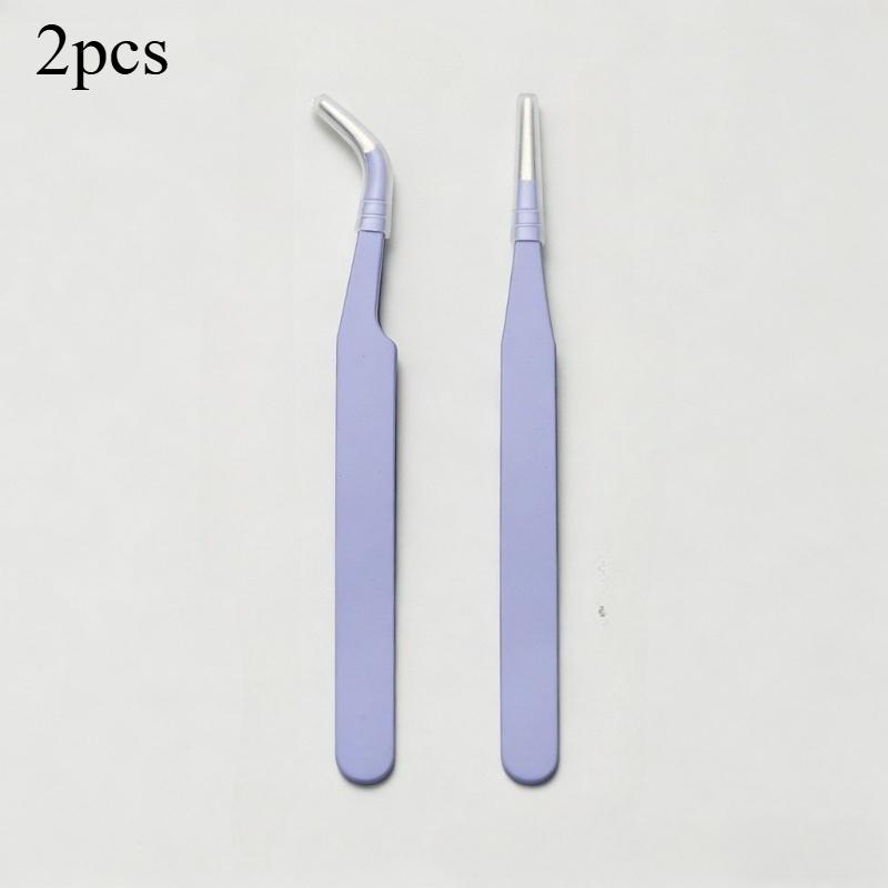 2pcs Stainless Steel Portable Anti-Static Tweezers Colored Tweezer Set Eyelash Extension Beauty Precision Makeup Repair Tools