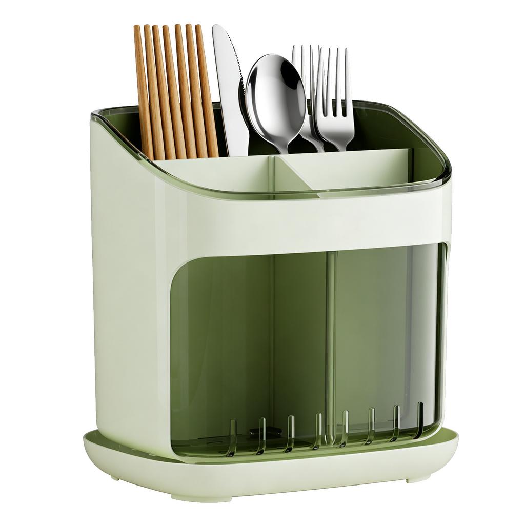 Utensil Holder with Drain Tray Multiple Compartments Minimalist Countertop Utensil Organizer for Kitchen Chopsticks