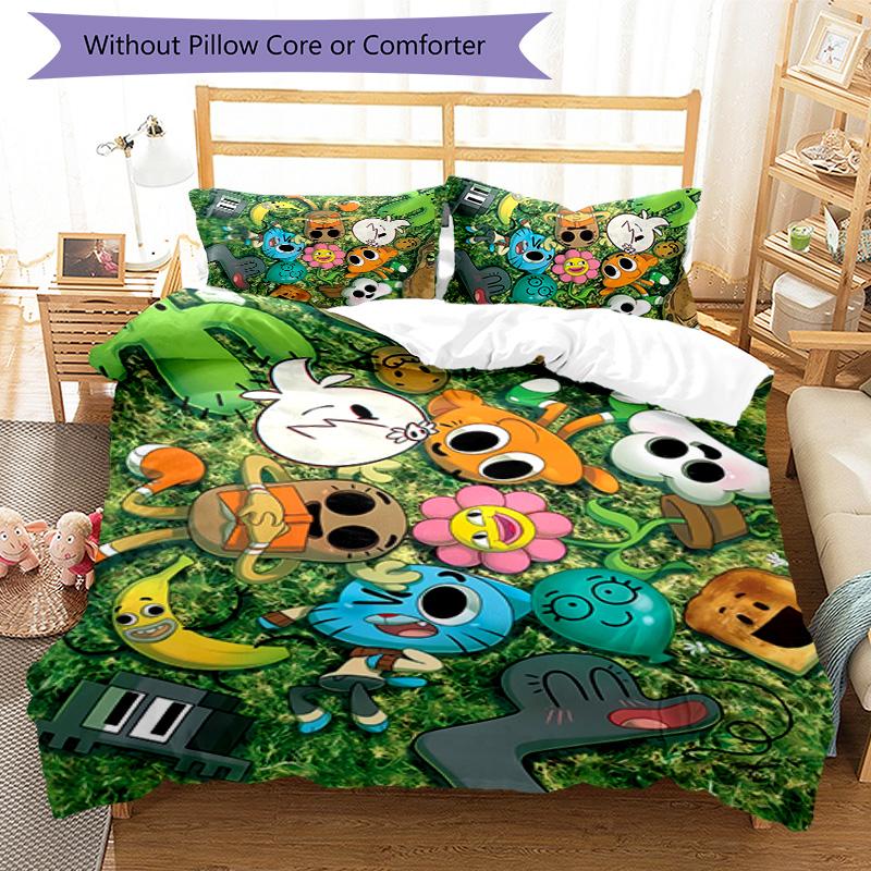 3pcs The Amazing World of Gumball1 pattern bedding set duvet cover set includes duvet cover &pillowcases, perfect all season bedroom decoration & gift