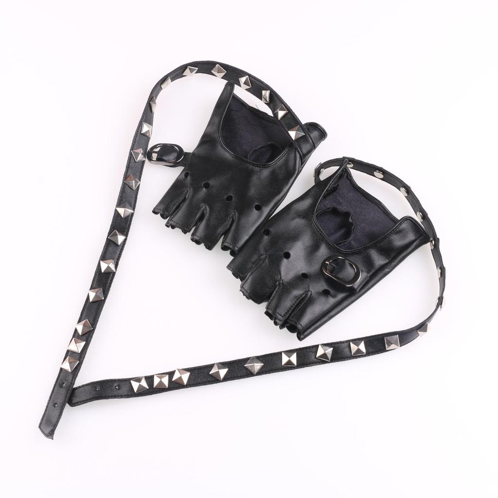 Women's Cool Punk Leather Dance Gloves for Nightclub and Performance