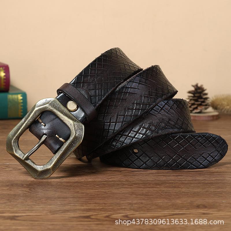 

Утолщенный ремень из коровьей кожи верхнего слоя, мужская кожаная пряжка-иголка, персонализированный модный тренд, молодежный джинсовый ремень 125cm