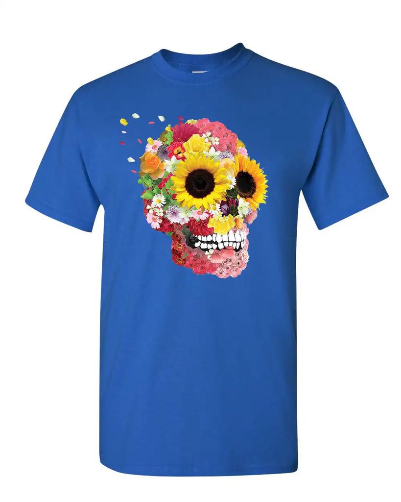 Sonnenblumen Zuckerschädel T-Shirt Tag der Toten Calavera Mexiko Herren T-Shirt