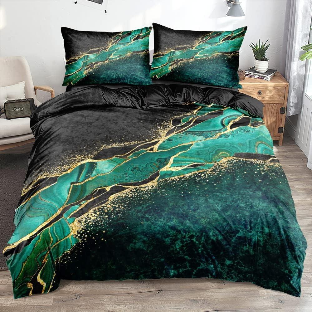Set biancheria da letto color oro marmo, copripiumino e federa per bambini e adulti stampati in 3D in microfibra ultra-fine con cerniera