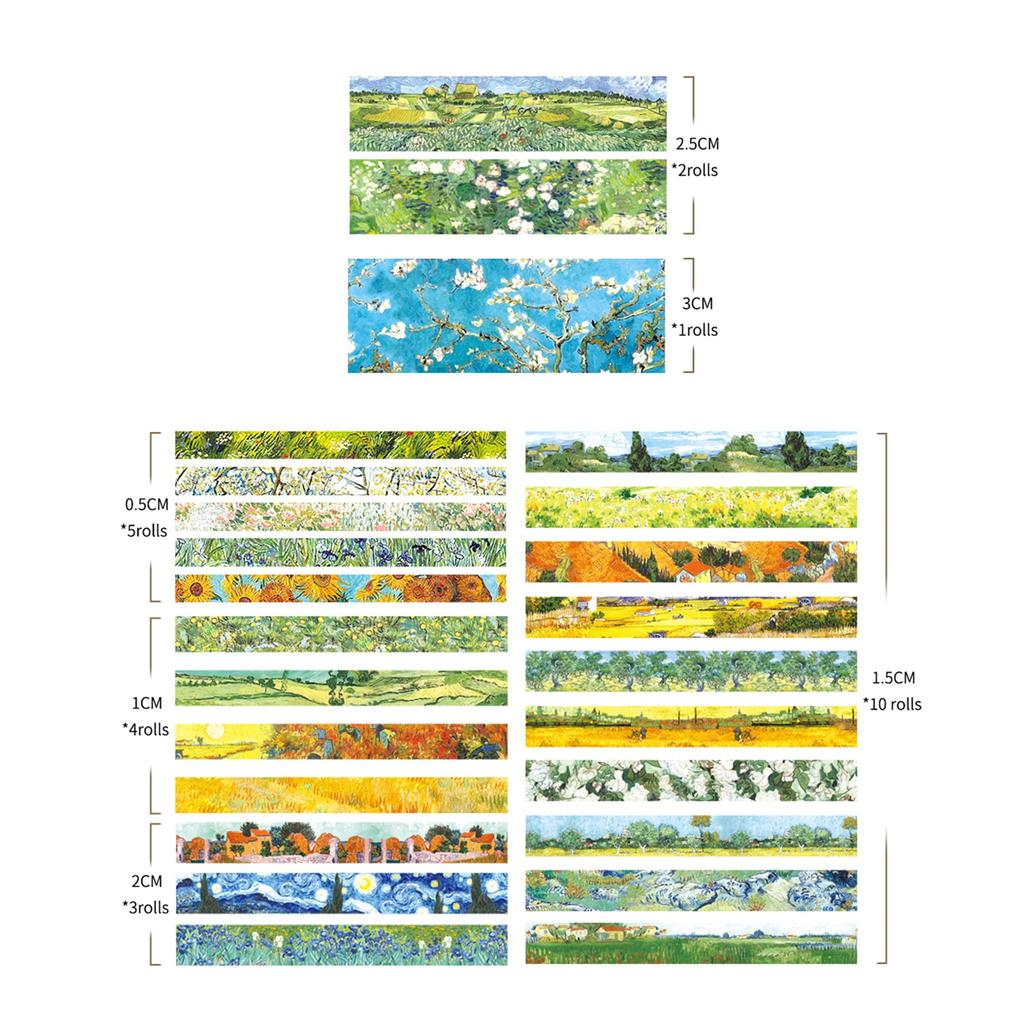 Songdao Washi Tape Sternen-Set Gold- und Silberfolie Ölgemälde Abdeckband Van Night Perfekt für und Geschenkverpackung x 2m Himmel, 25-Rollen-Band, Gogh-Stil