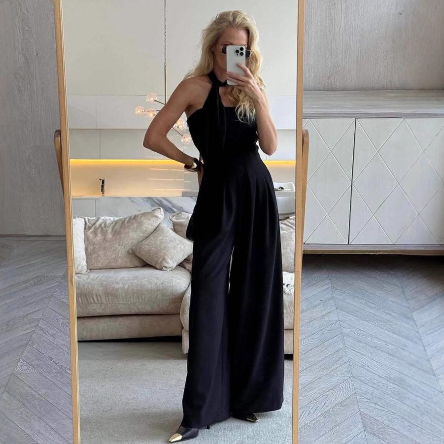 2025 European & American Women s Sleeveless Halterneck Slimming Dress: New Summer Casual Chic XXXL чёрный