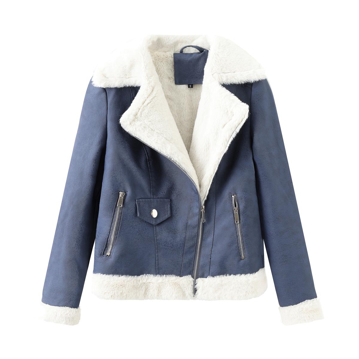 

Куртка из искусственной кожи для женщин. Теплая флисовая подкладка с длинными рукавами. Облегающее короткое пальто. Стильный укороченный воротник с лацканами. Бомбер на молнии. Повседневная верхняя одежда черного цвета. 3XL