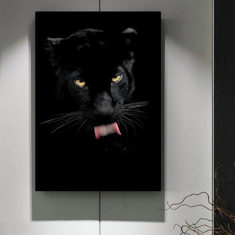Cool Black Panther Wild Animal Staring Canvas Painting Wall Art Wild Cats Jaguar Pictures Posters for Living Room Decoration