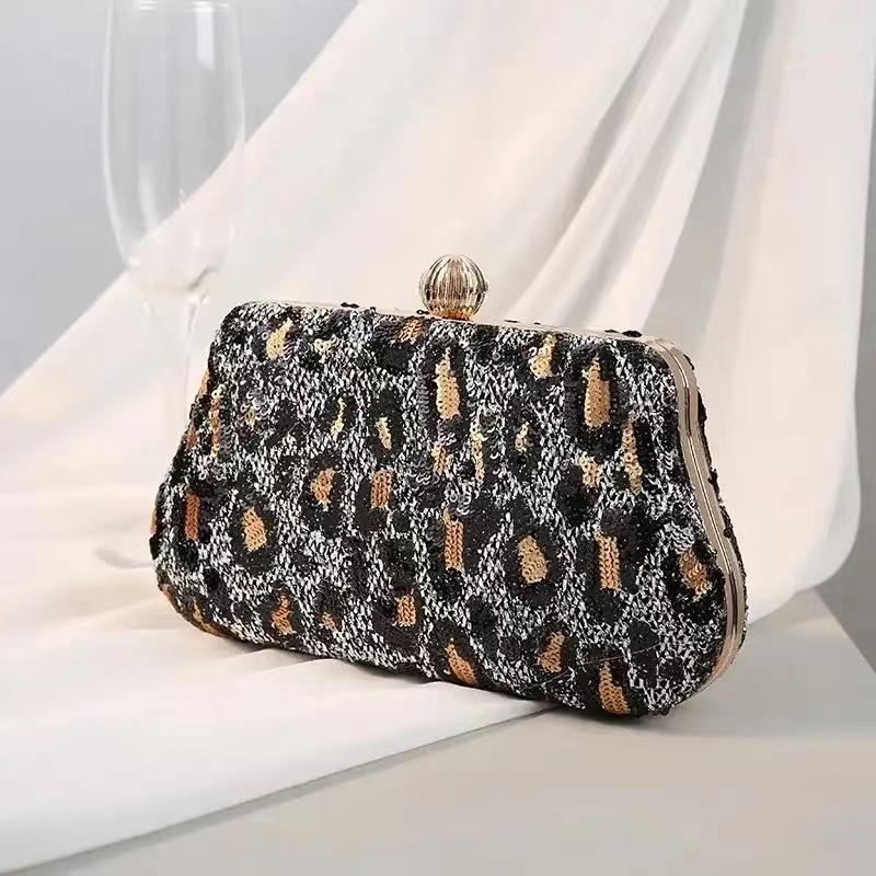 2024 Stilvolle Damen Abendtasche Luxuriöse Bestickte Pailletten Handtasche mit Oberem Griff Umhängetasche Leopardenmuster Clutch Tasche Edle Tote Tasche