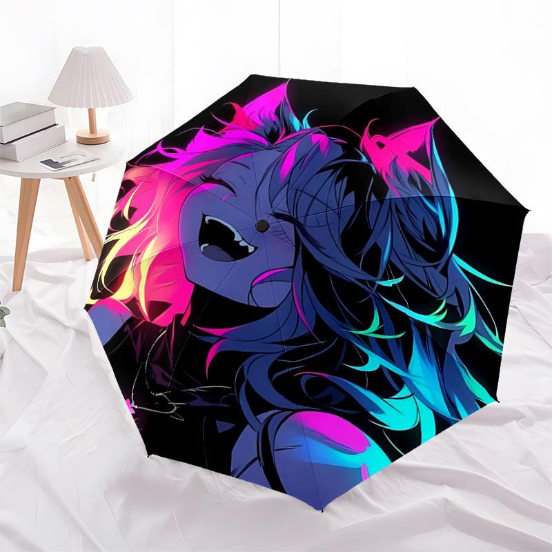 1 Stück Neon Wolf Lebendige Ohren Automatisches Öffnen/Schließen Regenschirm 8 Rippen Stabiler Rahmen, Tragbarer Reise Regenschirm für Damen & Herren, 062