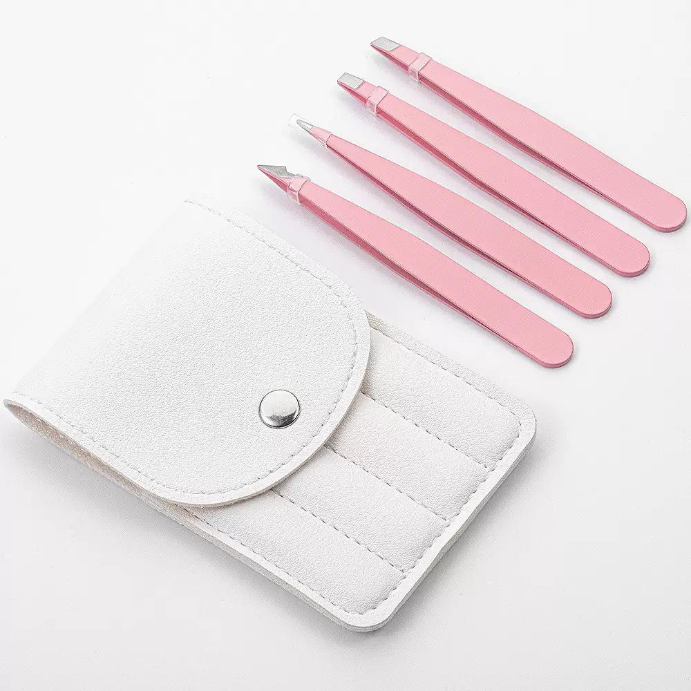 4-Piece Stainless Steel Tweezers Set for Eyelash Extensions and Beard Plucking