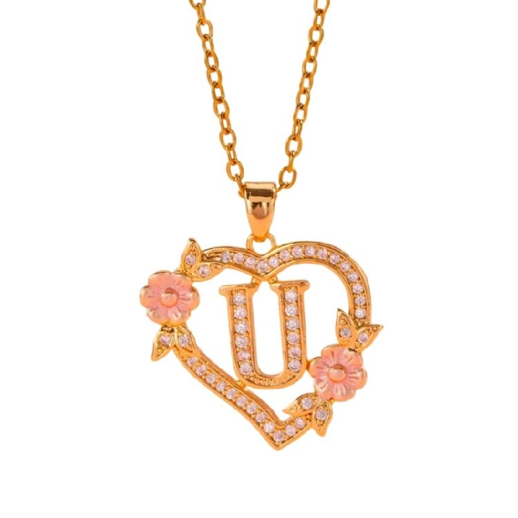 Zierliches Messing Initialen-Halskette Mit Floralem Herz-Ausschnitt Design Verstellbare Kette Leichter Romantik Schmuck