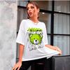 2025 Hong Kong Style Women's Cartoon Bear Graffiti Short-Sleeve Tee - Casual Hip-Hop Couples' Top