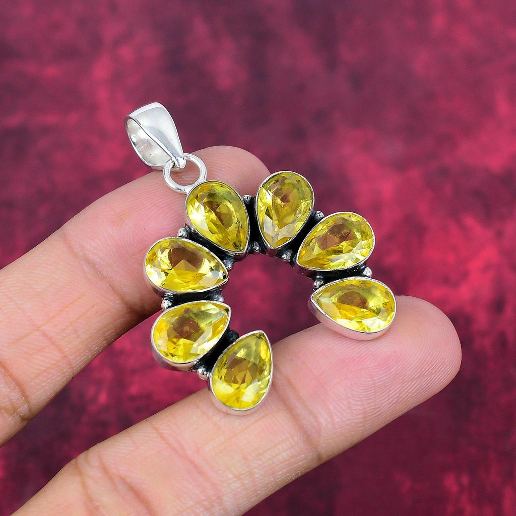 Pandantiv de designer cu topaz de lămâie, pandantiv din argint solid 925, pandantiv lucrat manual pentru Ziua Memorialului