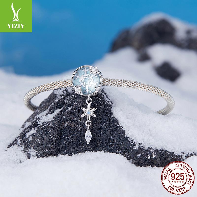 Winter Crystal Snowflake Beaded Diy Bracelet Large Hole Beaded Charm 925 Silver Bead Jewelry Accessories