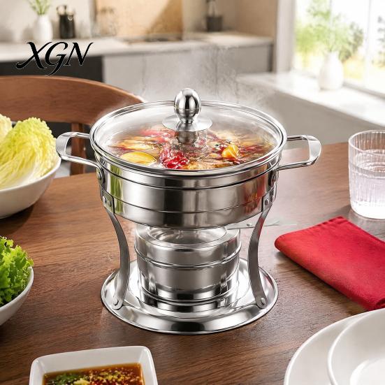 Small Buffet Warmer Chafers And Warmers Set with Glass Lid, Round Stainless Steel Compact Vacuum Insulated Meal Box Thermal Serving Bowl, Catering