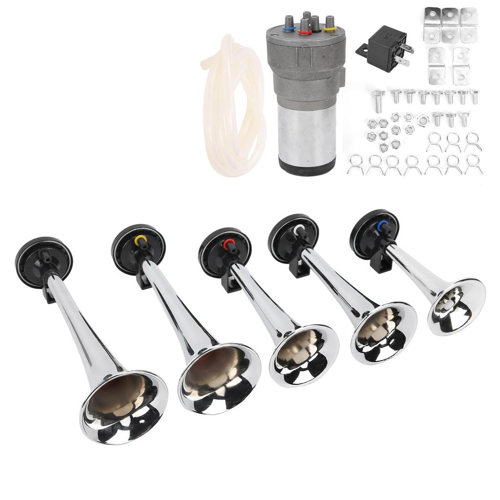 Car 5 Trumpet Set Tune 12V with Compressor Chrome Color Replacement for Trains Ships Vans