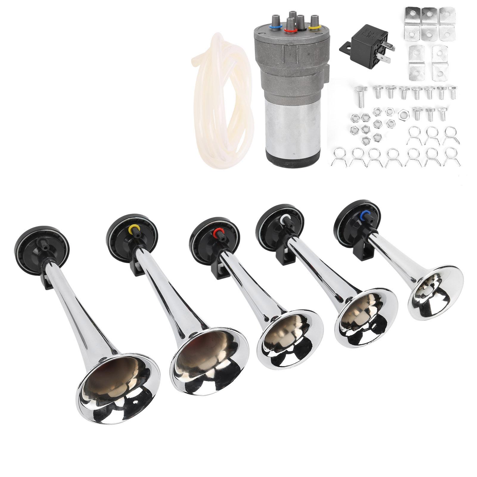 

Car 5 Trumpet Set Tune 12V with Compressor Chrome Color Replacement for Trains Ships Vans
