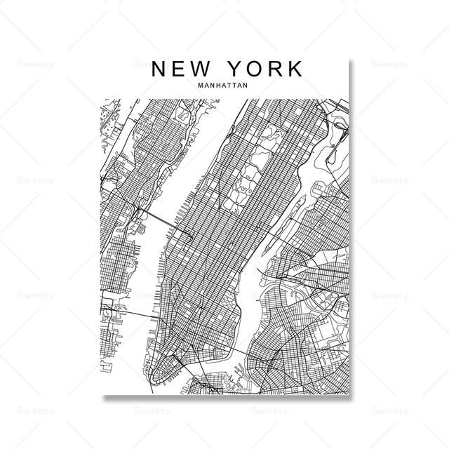 New York City Manhattan-plakat og trykt New York-kartturismelandskapsoljemaleri
