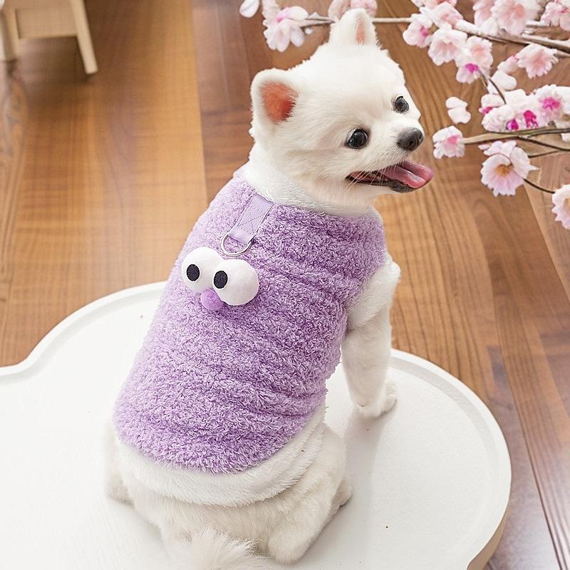 Cute Googly Eye Pet Vest for Small Dogs - Soft Fluffy Puppy Clothing (4 Colors) Warm Pet Apparel