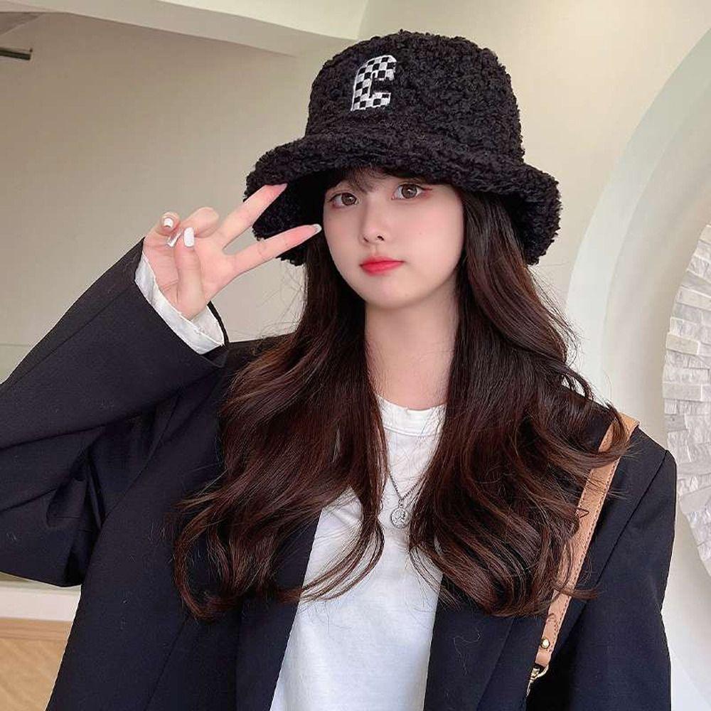 

Design Solid Color Embroidery Winter Cap Korean Style Bucket Hat Girl Bucket Hat Fisherman Hat чёрный