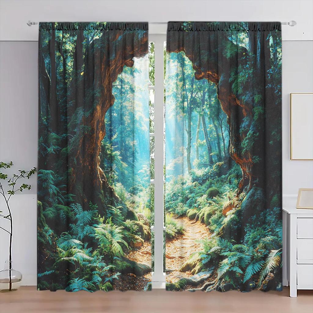 2-Panels Natural Beauty Forest Semi Blackout Curtains   Half Blackout Suitable for Artistic Home Decorative Curtains