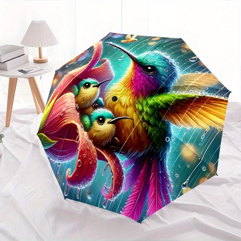 

1pc Rainbow Hummingbirds Pattern Umbrella, Fashionable, Personalized, High-Value Folding Umbrella, a Must-Have for Summer, 8-Rib Durable Iron Fra