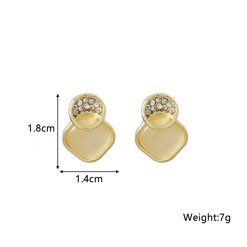 New In Opal Rhombus Stud Earrings for Female Round Rhinestone Top Geometric Statement Women's Unusual Earrings