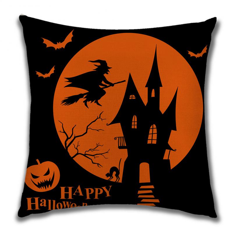 45*45cm Halloween Pillow Cover Cartoon Pumpkin Skull Antasy Witch Castle Flax Sofa Cushion Cover Home Textile Rooms Decorations