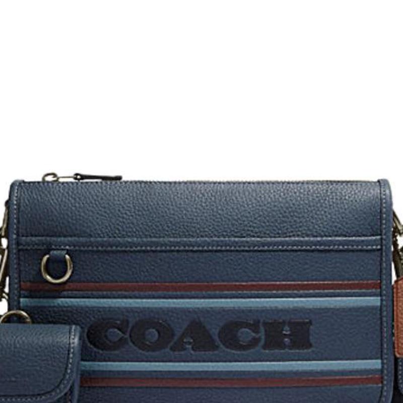 Coach Heritage 25 Zipper Closure Leather And Fabric Medium Shoulder Crossbody Bag Women Bags Dark-Blue CG998-QBDEI