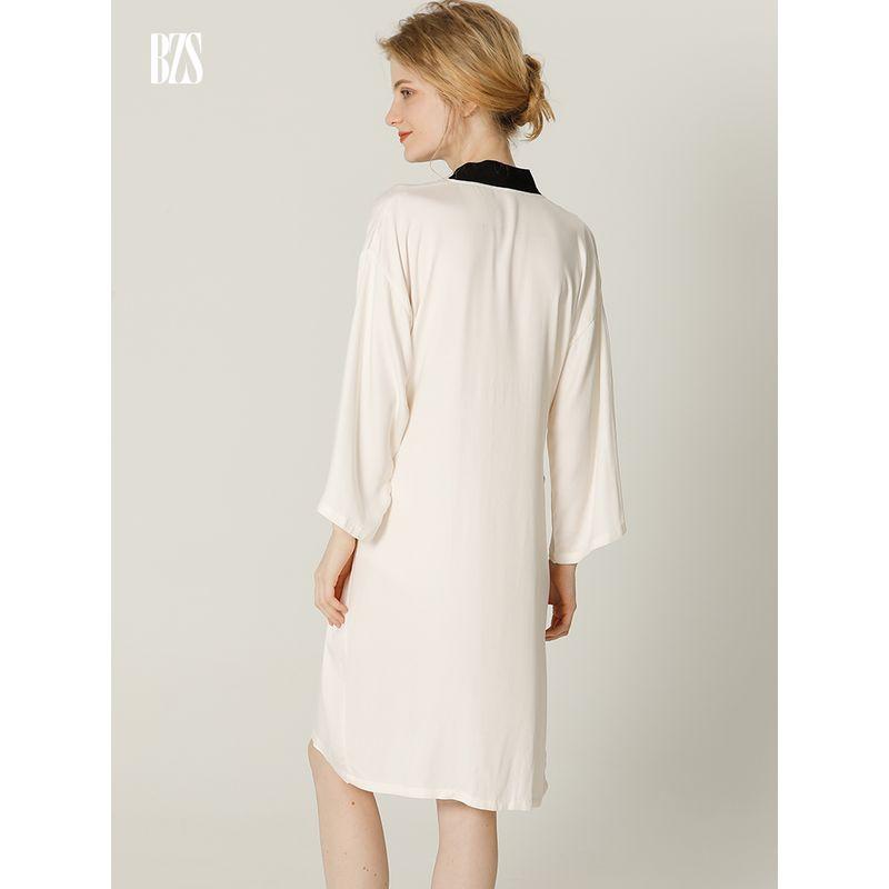 2024 Summer Diagonal Placket Elegant Graceful Satin Cotton Silk Thin Nightdress Bathrobe Homewear Pajamas Women