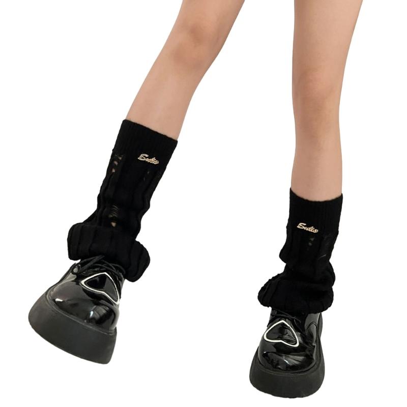 Girl Lolitas Leg Warmers Y2K Destroyed Knitted Flared Leg Sleeve Goth Baggy Cuffs Ankle Heap Socks JK Uniform Foot Cover