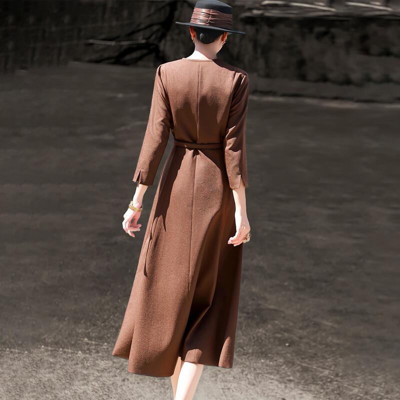 Elegant V-Neck Long Sleeve Belted Midi Dress