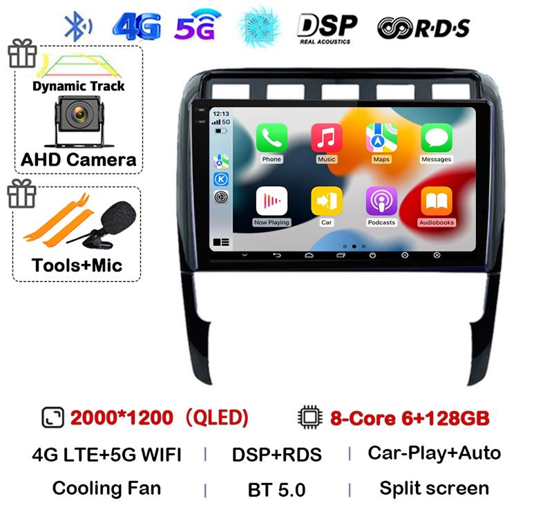 Android 14 Carplay Auto for Porsche Cayenne 1 9PA 2002-2010 Car Radio GPS Stereo Multimedia Player Head Unit 2 Din WIFI+4G DSP