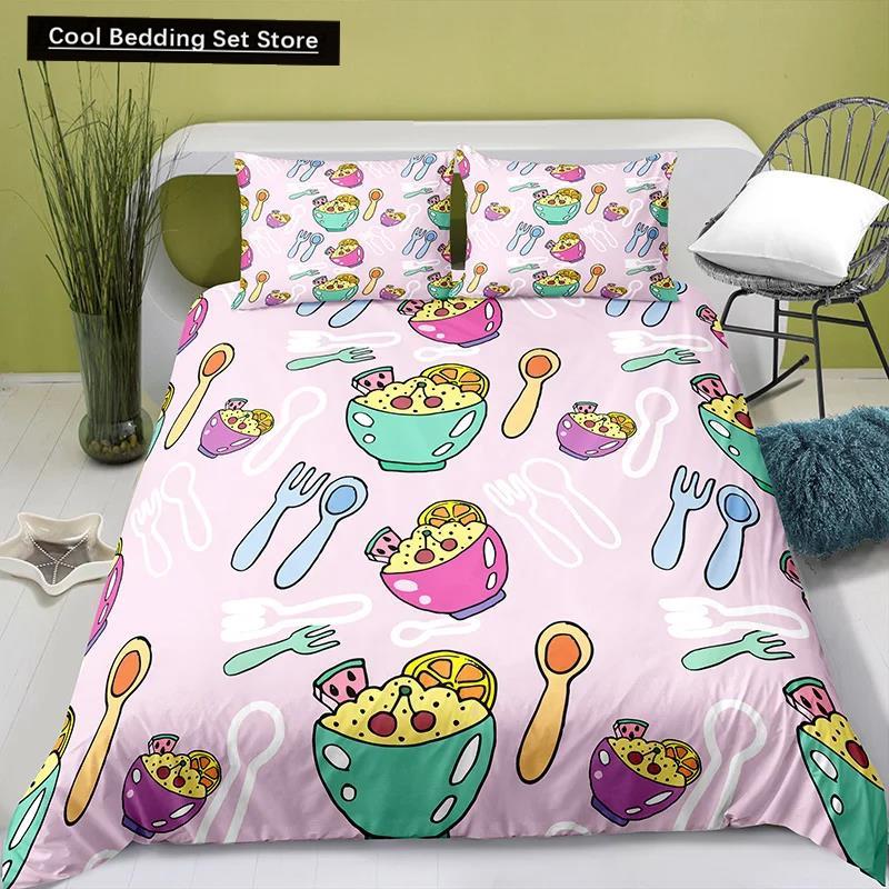 Härligt tecknat mat kung drottning påslakan pärlmjölkste sängklädesset barn tonåringar vuxna efterrätt pommes frites cola polyester täcke