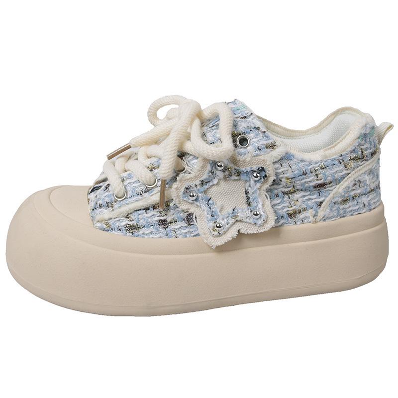 Thick-soled casual small fragrant style versatile thick-soled little white shoes women's 2025 new autumn and winter canvas shoes popular low-top board