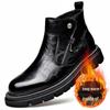 Men's Genuine Leather Chelsea Ankle Boots - Winter, Plus Velvet Lining, Thick Sole, High-Top British Style Warmth.
