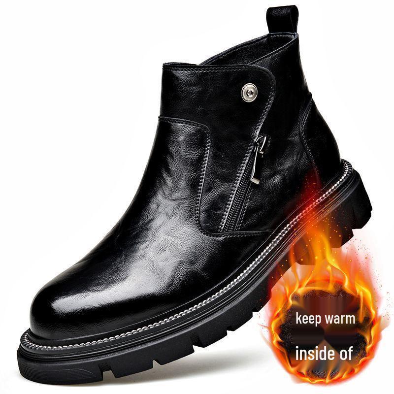 

Мужские ботильоны челси из натуральной кожи - Зимние, Подкладка из плюша, Толстая подошва, Высокий верх, Британский стиль, Теплые. 41