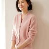 Women's V-Neck Cashmere Cardigan with Shell Buttons - Waist-Cinching, Long-Sleeve Knit Sweater