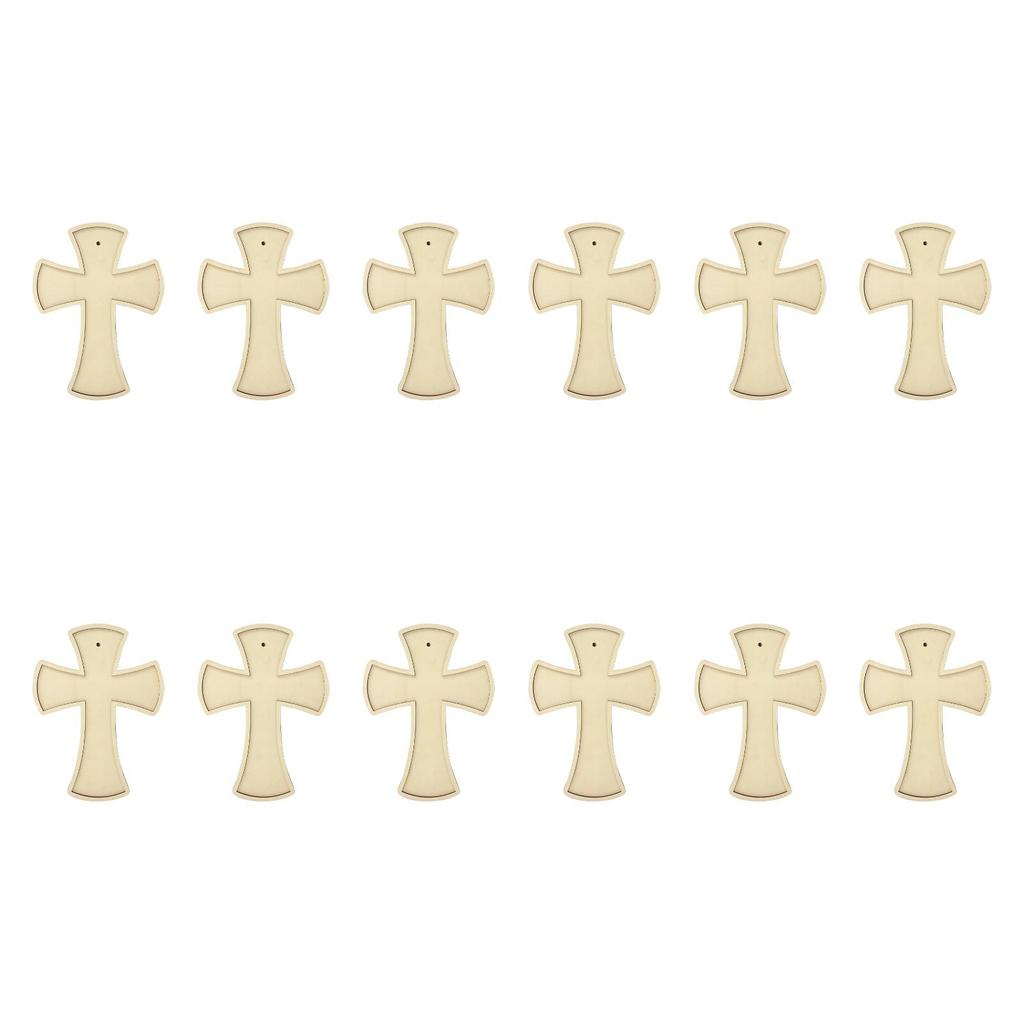 12Pcs Wooden Crosses for Crafts with Hole Jesus Ornament Wood Tags Hanging Cross Ornament Unfinished Cross for Decoupage