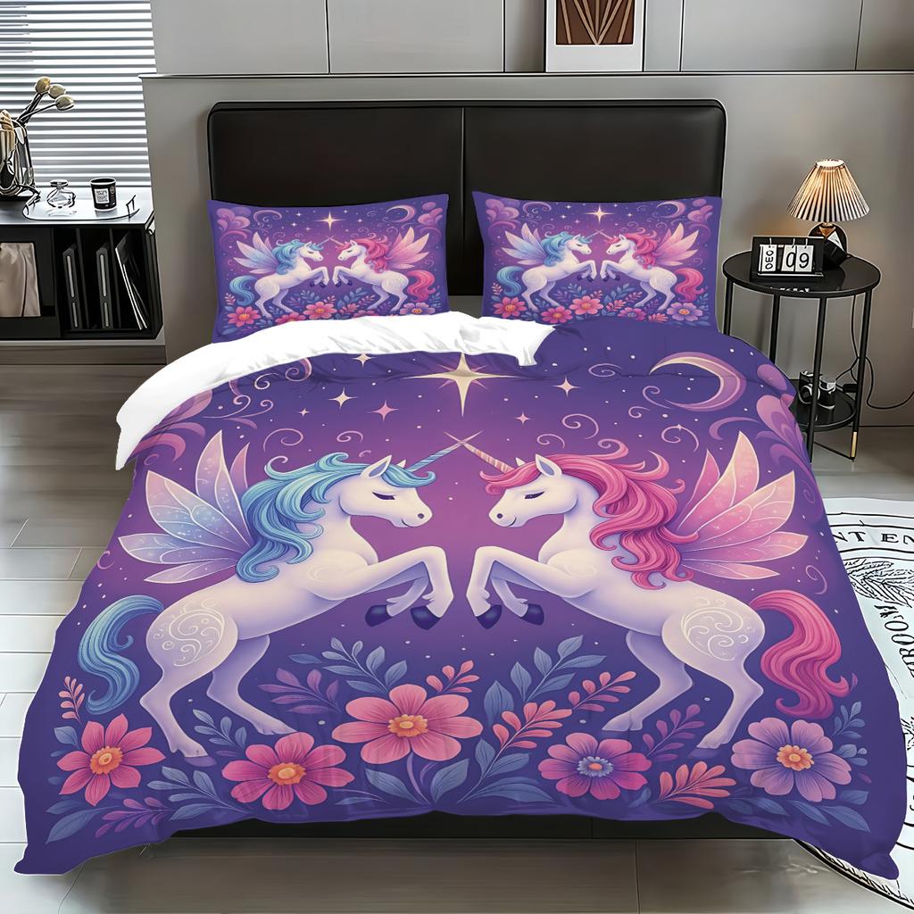 Unicorn Kids Bedding Set 3Pcs Duvet Cover & Pillowcases Bed Linen For Girls Fantasy Children'S Bed Cover Set Soft & Cute