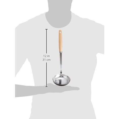 Endo Shoji Commercial Olive Ladle, Large, Stainless Steel and Natural Wood, Made In Japan, BOL6401