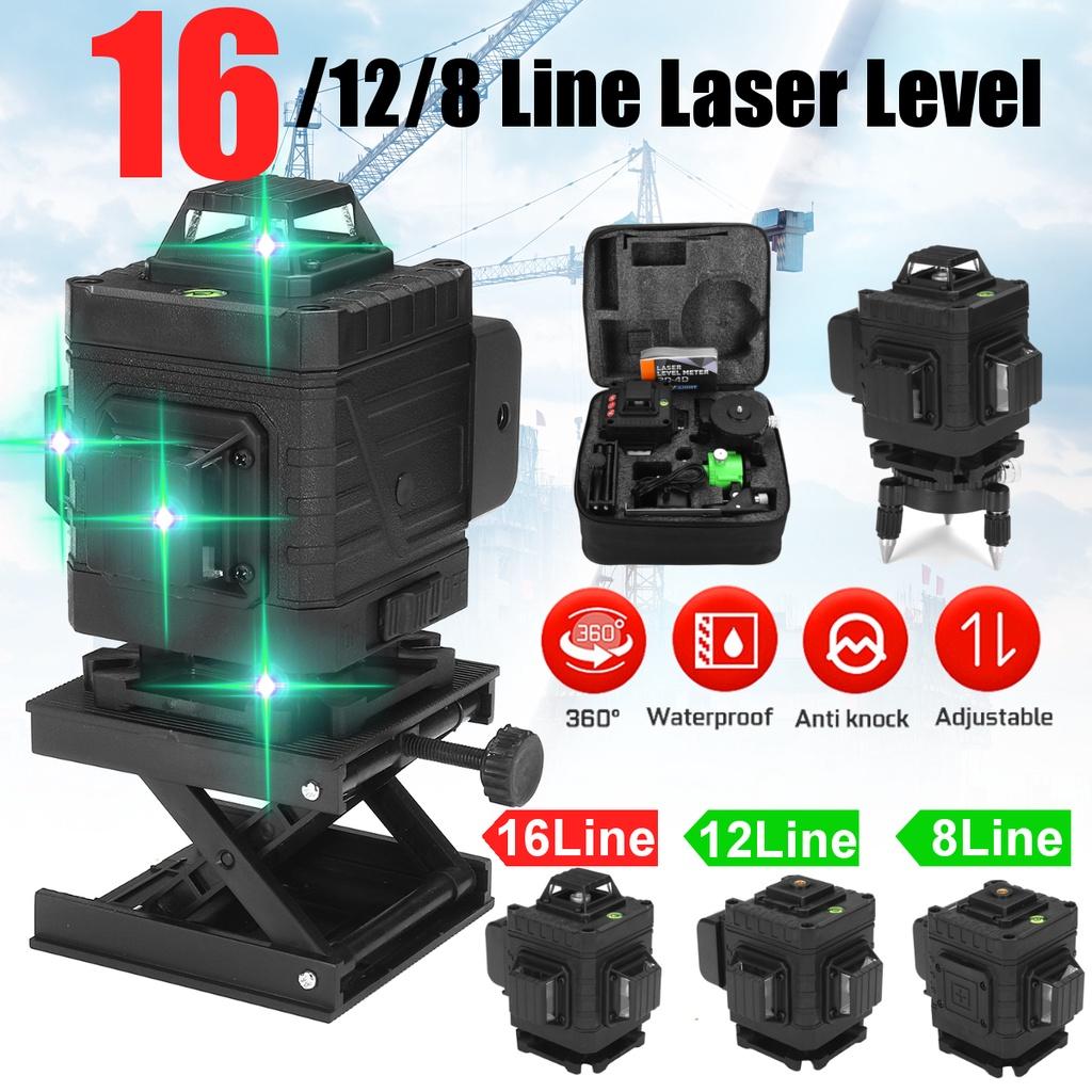 4D 8/12/16 Lines Laser Level Green Light Auto Self Leveling 360 Laser Levels Horizontal Vertical Cross Remote Control Indoor and Outdoor