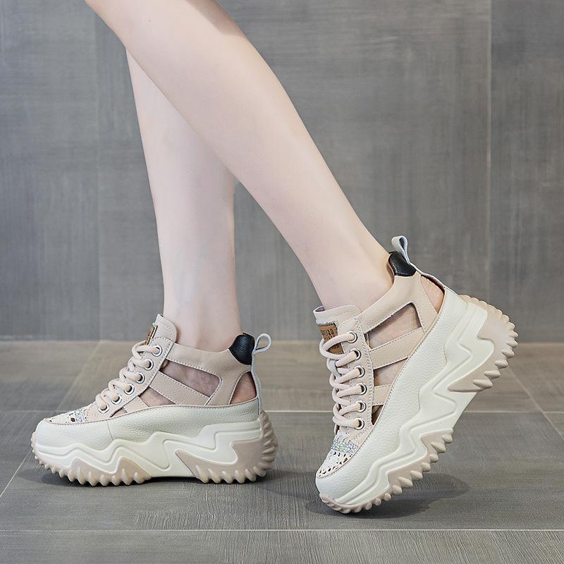 9898 inner height increase 7 leather dad shoes women, spring and summer new versatile thick soles