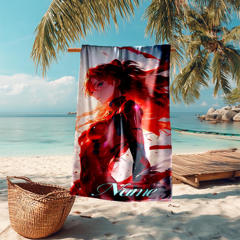 Personalized Customized Proof Beach Towel with Asuka Langley Soryu Pattern - Soft, Absorbent, Quick-drying, Perfect Swimming, Camping&bathing