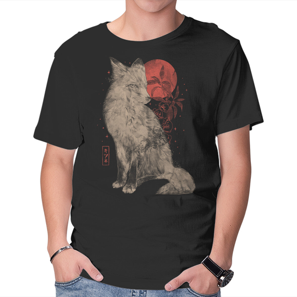 Unisex Crew Neck T-Shirt Bloomy Fox Graphic Short Sleeve Casual Tee S