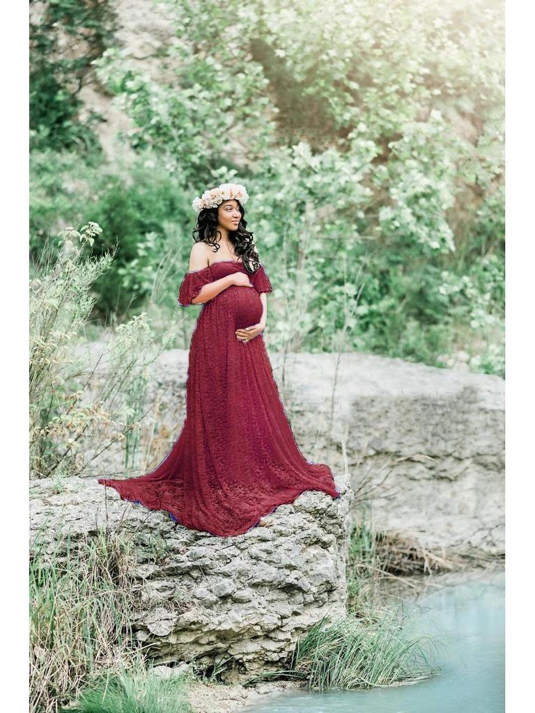 Vestido de Encaje Europeo y Americano con Mangas Acampanadas para Fotografía de Maternidad 8919