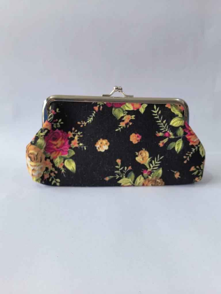 European Retro Rose Print Ladies' Fabric Coin Purse & Clutch Bag