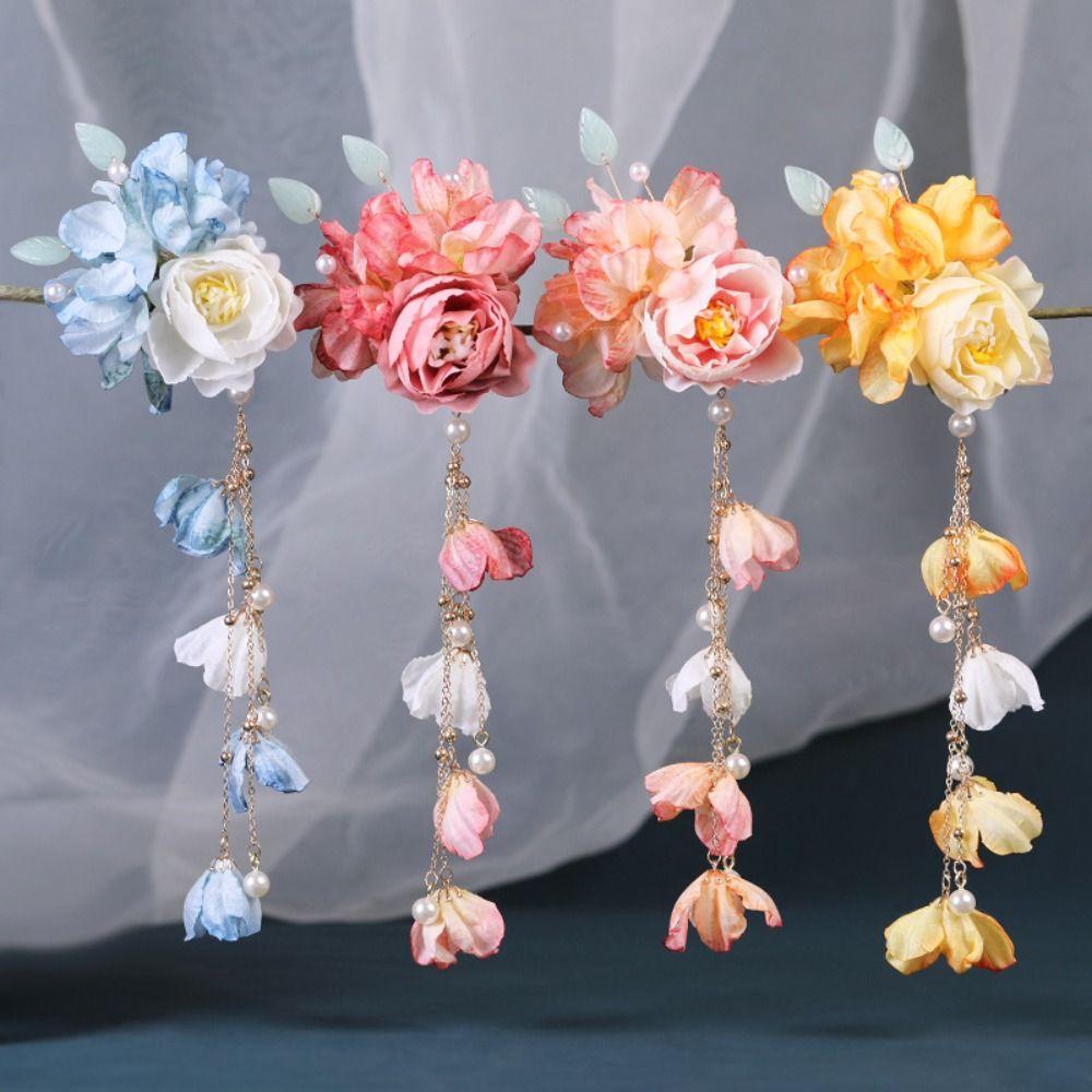 Artificial Flower Hairpin Forks Chinese Hanfu Hair Accessories For Women U-shaped Hair Clip Fork Headwear Vinatge Wedding Hair