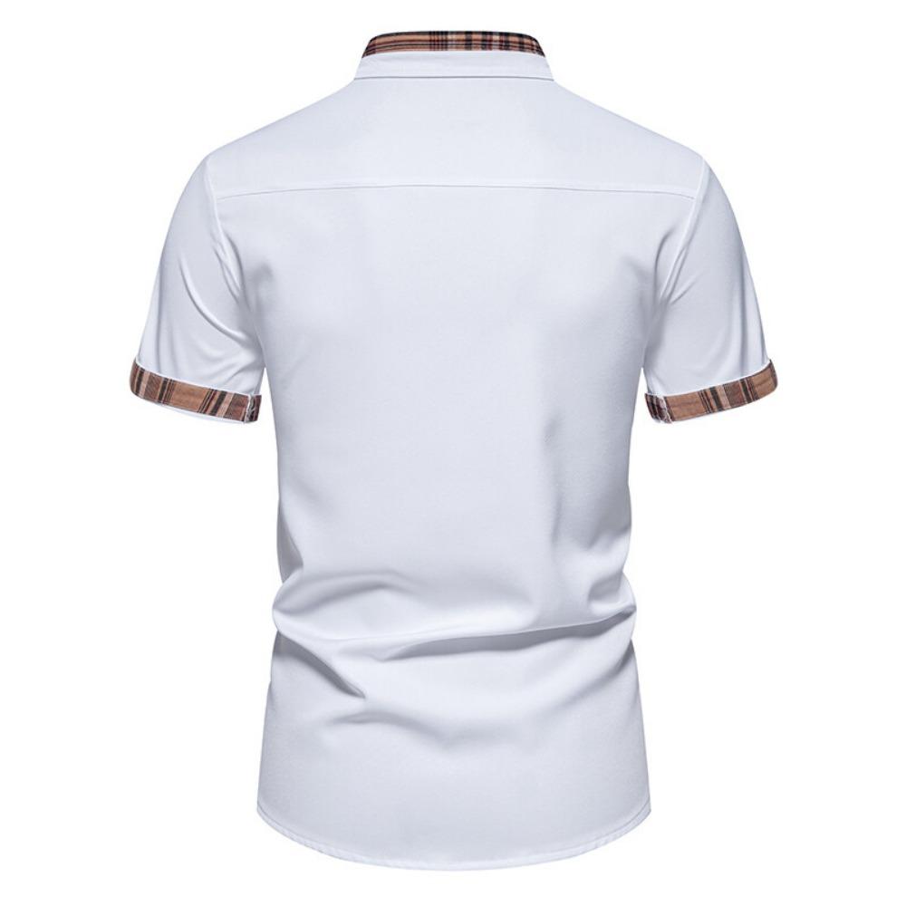 Men's Casual Short-sleeved Dress Shirt Plaid Collar Button-down Shirt