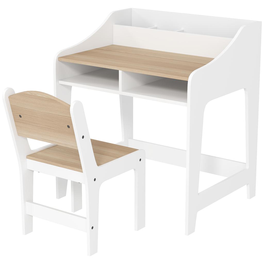Kids Desk and Chair Set, Children Study Table with Storage and Shelves for Study Room, Gift for 3-8 Years, Natural